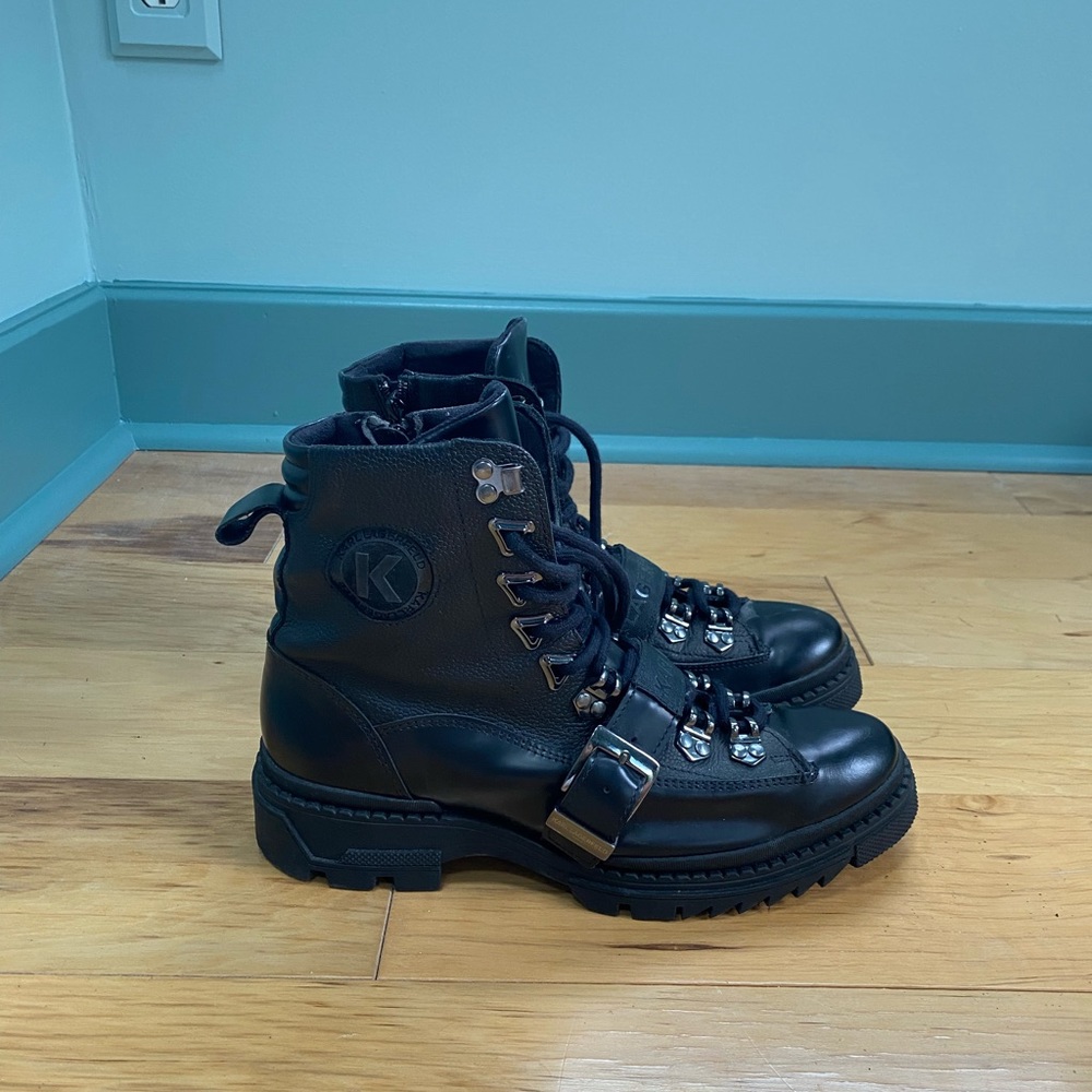 Karl Lagerfeld Black Leather Men's Boots with Silver Accents